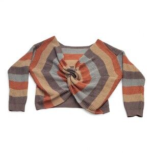 Miroh Twist-Front Striped Cropped Sweater Size L Rust/Blue